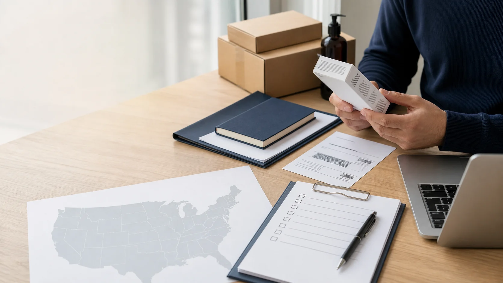 United States market-entry documents, product packaging, evidence checklist, and shipping records under review